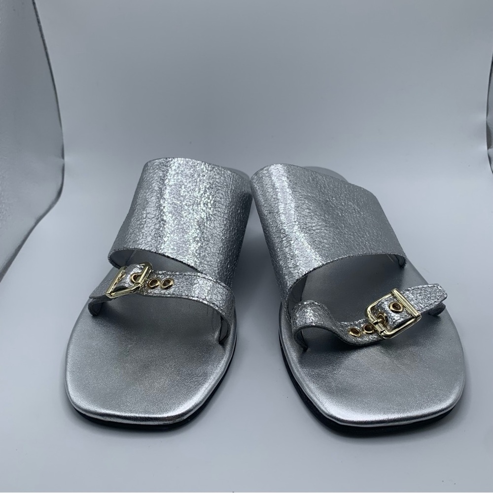 NIB Free People Mila Minimal Flat Sandal Women's size 7.5 silver metallic 1407 - Picture 5 of 10